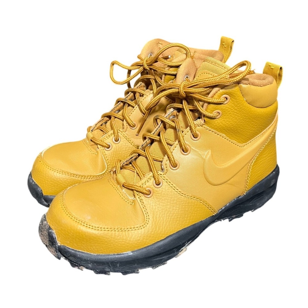 Nike Manoa LTR GS Boots Kids 5Y Women 6.5 Wheat Gold Leather High Top BQ5372-700